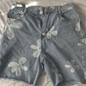 SHEIN Light Blue Floral Jean Shorts